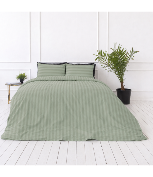Premium satin påslakanset „Pistachio Stripe Sateen“. Satin påslakan