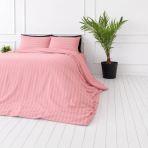 Premium satin påslakanset „Seashell Pink Stripe Sateen“. Mako satin sängkläder, 140x200 cm, 150x200 cm, 160x200 cm, 180x200 cm, 200x200 cm, 200x220 cm, 240x220 cm. Korallrosa sängkläder med fina satinränder