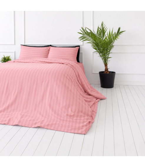 Premium satin påslakanset „Seashell Pink Stripe Sateen“. Satin påslakan