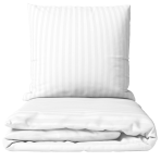 Premium satin påslakanset „White Stripe Sateen“. Mako satin sängkläder, 140x200 cm, 150x200 cm, 160x200 cm, 180x200 cm, 200x200 cm, 200x220 cm, 240x220 cm. Vitt bäddset med subtilt glansigt randmönster