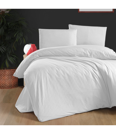 Premium satin påslakanset „White Stripe“. Satin påslakan