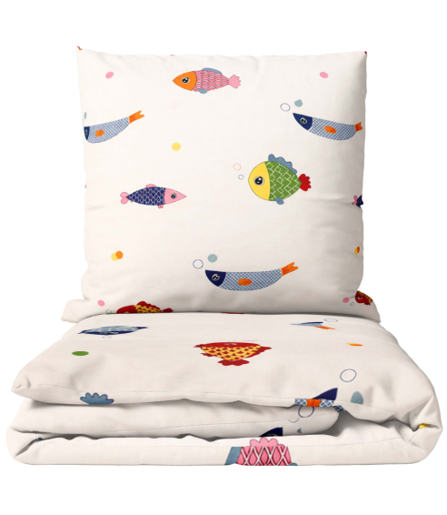 Satin påslakanset „Fish wish“. Satin påslakan
