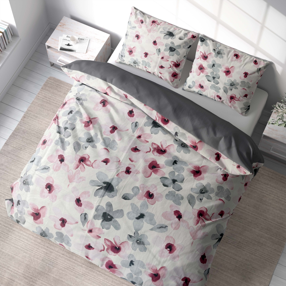 Premium satin påslakanset „Floral“. Sängkläder med växtmotiv, 140x200 cm, 160x200 cm, 200x200 cm, 200x220 cm