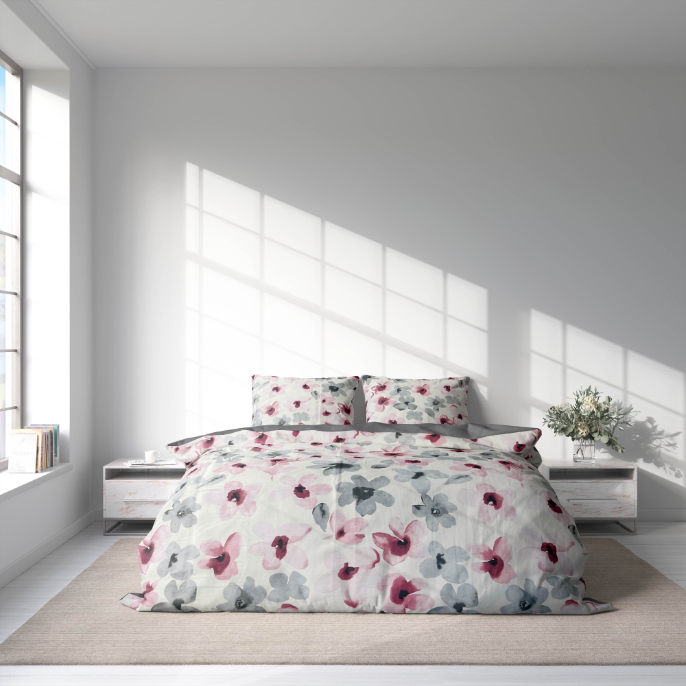Premium satin påslakanset „Floral“. Sängkläder med växtmotiv, 140x200 cm, 160x200 cm, 200x200 cm, 200x220 cm