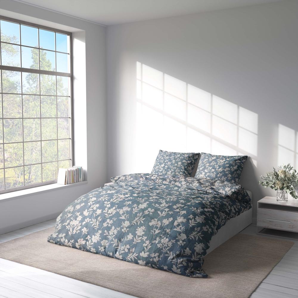 Satin påslakanset „Meadow“. Sängkläder med växtmotiv, 140x200 cm, 200x200 cm, 200x220 cm Satin påslakanset „Meadow“. Sängkläder med växtmotiv, 140x200 cm, 200x200 cm, 200x220 cm