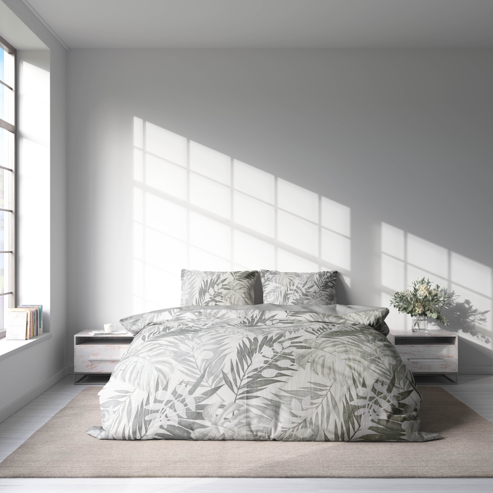 Satin påslakanset „Reverie“. Sängkläder med växtmotiv, 140x200 cm, 200x200 cm, 200x220 cm Satin påslakanset „Reverie“. Sängkläder med växtmotiv, 140x200 cm, 200x200 cm, 200x220 cm