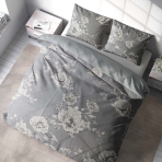 Satin påslakanset „Pivoine“. Grå sängkläder, 140x200 cm, 200x200 cm, 200x220 cm Satin påslakanset „Pivoine“. Grå sängkläder, 140x200 cm, 200x200 cm, 200x220 cm