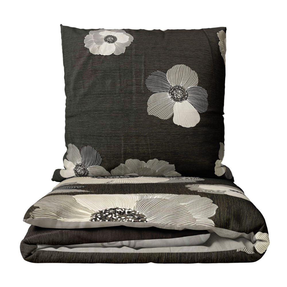 Satin påslakanset „Poppiescape“. Sängkläder med växtmotiv, 140x200 cm, 200x200 cm, 200x220 cm Satin påslakanset „Poppiescape“. Sängkläder med växtmotiv, 140x200 cm, 200x200 cm, 200x220 cm