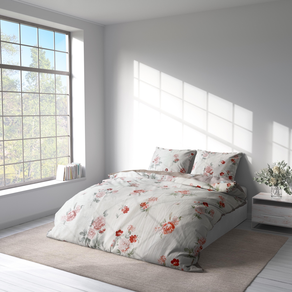 Premium satin påslakanset „Pure Romance“. Sängkläder med växtmotiv, 200x220 cm Premium satin påslakanset „Pure Romance“. Sängkläder med växtmotiv, 200x220 cm