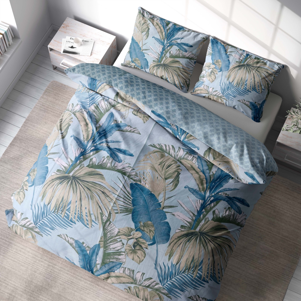 Satin påslakanset „Rainforest“. Blå sängkläder, 140x200 cm, 150x200 cm, 160x200 cm, 180x200 cm, 200x200 cm, 200x220 cm Satin påslakanset „Rainforest“. Blå sängkläder, 140x200 cm, 150x200 cm, 160x200 cm, 180x200 cm, 200x200 cm, 200x220 cm