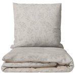 Satin påslakanset „Sand Damask“. Beige sängkläder, 140x200 cm, 200x200 cm, 200x220 cm. Gråkrämfärgat bäddset med subtilt ljust blom- och bladmönster