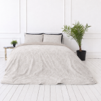 Satin påslakanset „Sand Damask“. Beige sängkläder, 140x200 cm, 200x200 cm, 200x220 cm. Lyxigt beige bomullssatin bäddset med klassiskt blommigt mönster.