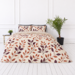 Satin påslakanset „Terracotta“. Påslakanset 135x200, 140x200 cm, 200x200 cm, 200x220 cm. Bäddset i bomullssatin med växtmönster och varma bladfärger Satin påslakanset „Terracotta“. Påslakanset 135x200, 140x200 cm, 200x200 cm, 200x220 cm. Bäddset i bomullssatin med växtmönster och varma bladfärger