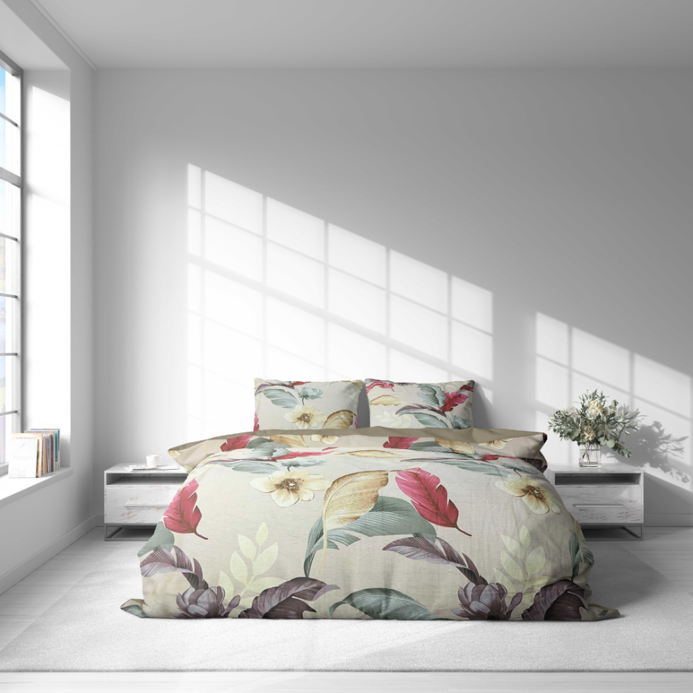 Premium satin påslakanset „Tropical Muse“. Beige sängkläder, 140x200 cm, 150x200 cm, 160x200 cm, 180x200 cm, 200x200 cm, 200x220 cm Premium satin påslakanset „Tropical Muse“. Beige sängkläder, 140x200 cm, 150x200 cm, 160x200 cm, 180x200 cm, 200x200 cm, 200x220 cm