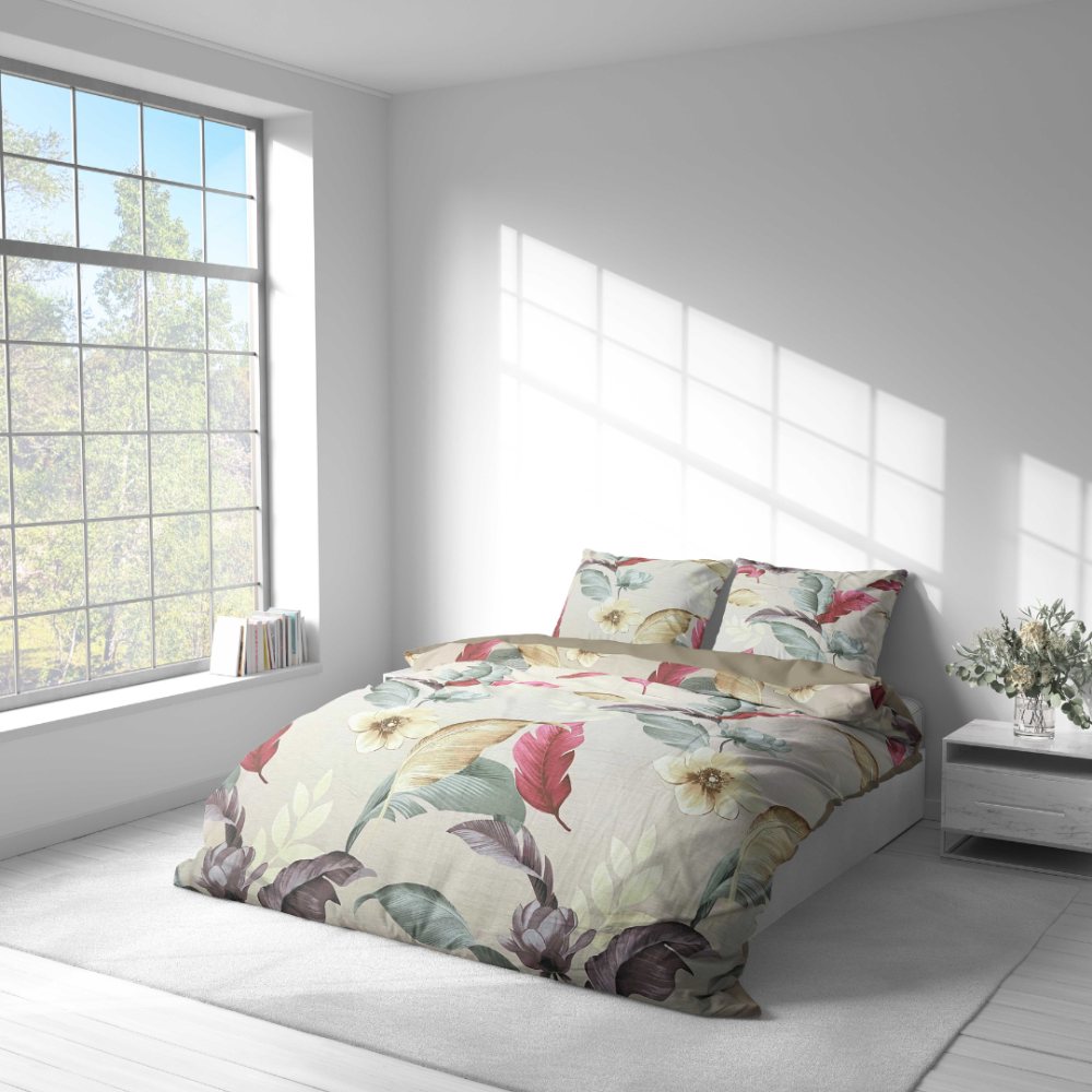 Premium satin påslakanset „Tropical Muse“. Beige sängkläder, 140x200 cm, 150x200 cm, 160x200 cm, 180x200 cm, 200x200 cm, 200x220 cm Premium satin påslakanset „Tropical Muse“. Beige sängkläder, 140x200 cm, 150x200 cm, 160x200 cm, 180x200 cm, 200x200 cm, 200x220 cm