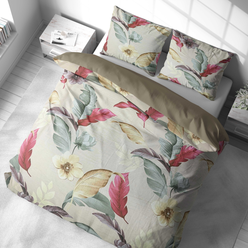 Premium satin påslakanset „Tropical Muse“. Beige sängkläder, 140x200 cm, 150x200 cm, 160x200 cm, 180x200 cm, 200x200 cm, 200x220 cm Premium satin påslakanset „Tropical Muse“. Beige sängkläder, 140x200 cm, 150x200 cm, 160x200 cm, 180x200 cm, 200x200 cm, 200x220 cm