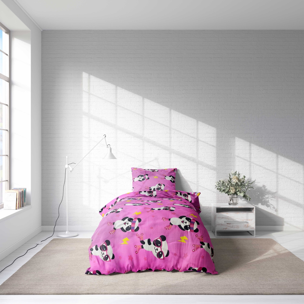 Barn sängkläder “Panda Pink”. Rosa sängkläder, 140x200 cm Barn sängkläder “Panda Pink”. Rosa sängkläder, 140x200 cm