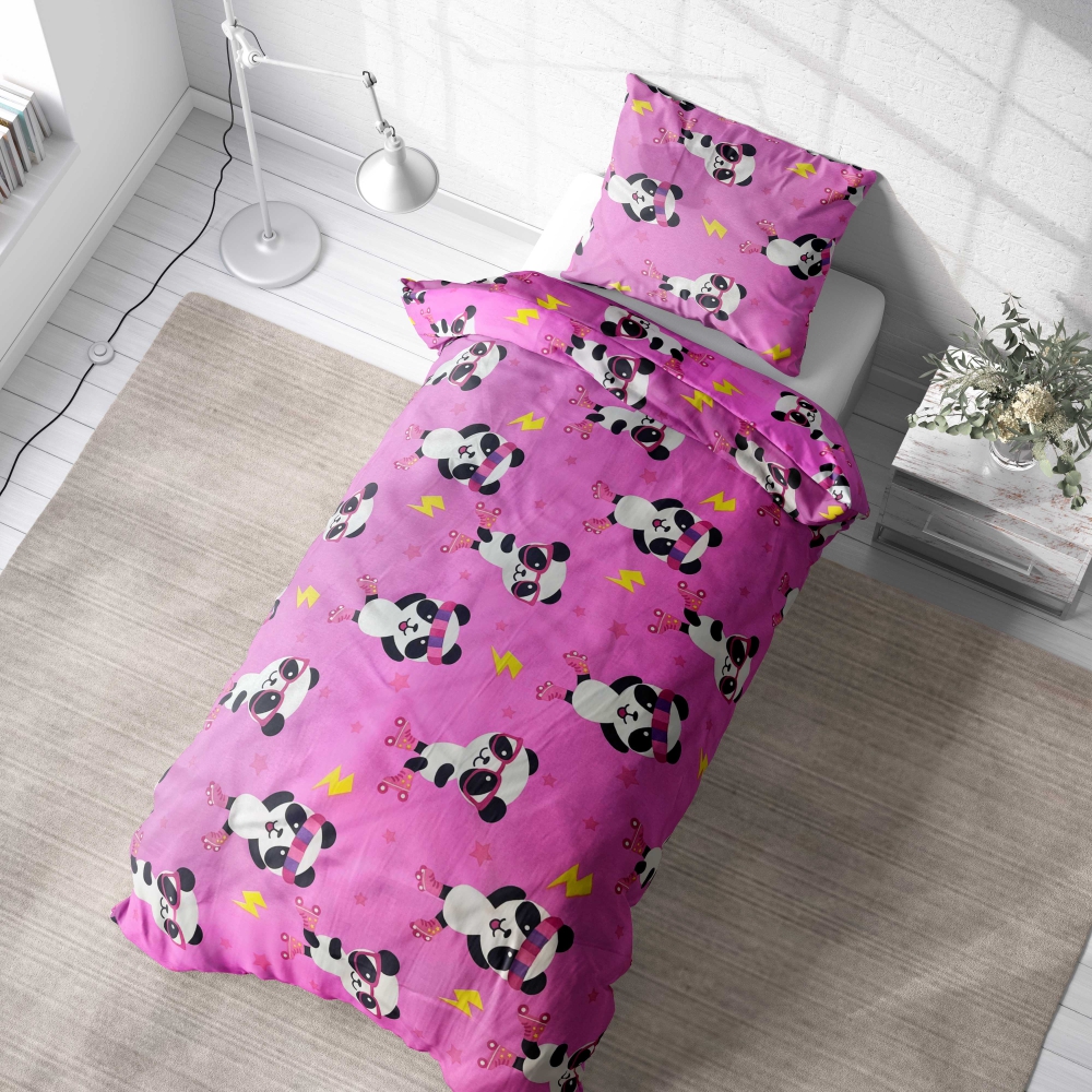 Barn sängkläder “Panda Pink”. Rosa sängkläder, 140x200 cm Barn sängkläder “Panda Pink”. Rosa sängkläder, 140x200 cm