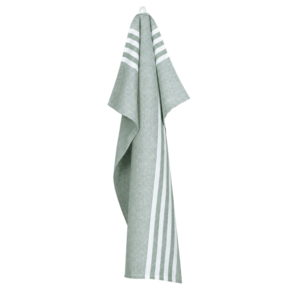 Kökshandduk „Olive Kitchen Towel“. Kökshanddukar. Grågrön kökshandduk med vita ränder i olika bredder Kökshandduk „Olive Kitchen Towel“. Kökshanddukar. Grågrön kökshandduk med vita ränder i olika bredder