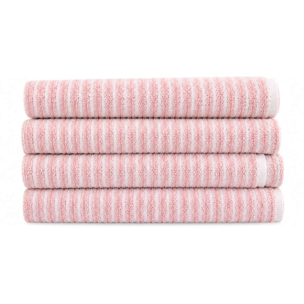 Badhandduk „Pink Lines“, 70x140 cm. Ljusrosa badhandduk med fina vita horisontella ränder Badhandduk „Pink Lines“, 70x140 cm. Ljusrosa badhandduk med fina vita horisontella ränder